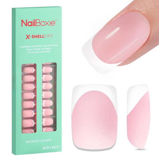 modelones French Tip Press on Nails, Short Square Fake Nails with Nail Box, Pink & White Gel Nail Tips for Women, Soft Glue-On Nails for Natural Salon Look, DIY Nail Art Kit | alldaygood beauty