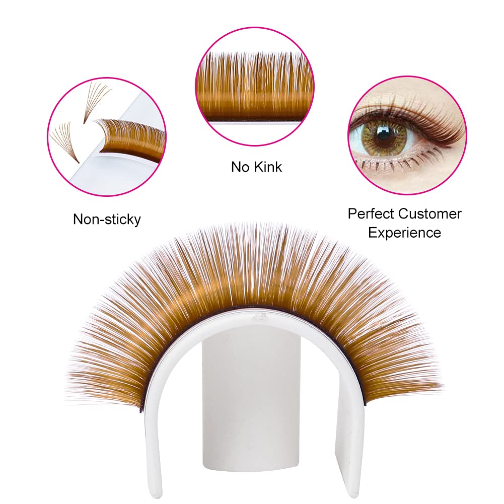 Volume Lash Extensions 0.07 D Curl Easy Fan Volume Lashes Mixed Tray 15-20mm Easy Fanning Lashes Brown Colored Lash Extension Supplies (Blond 0.07-D, 15-20mm)