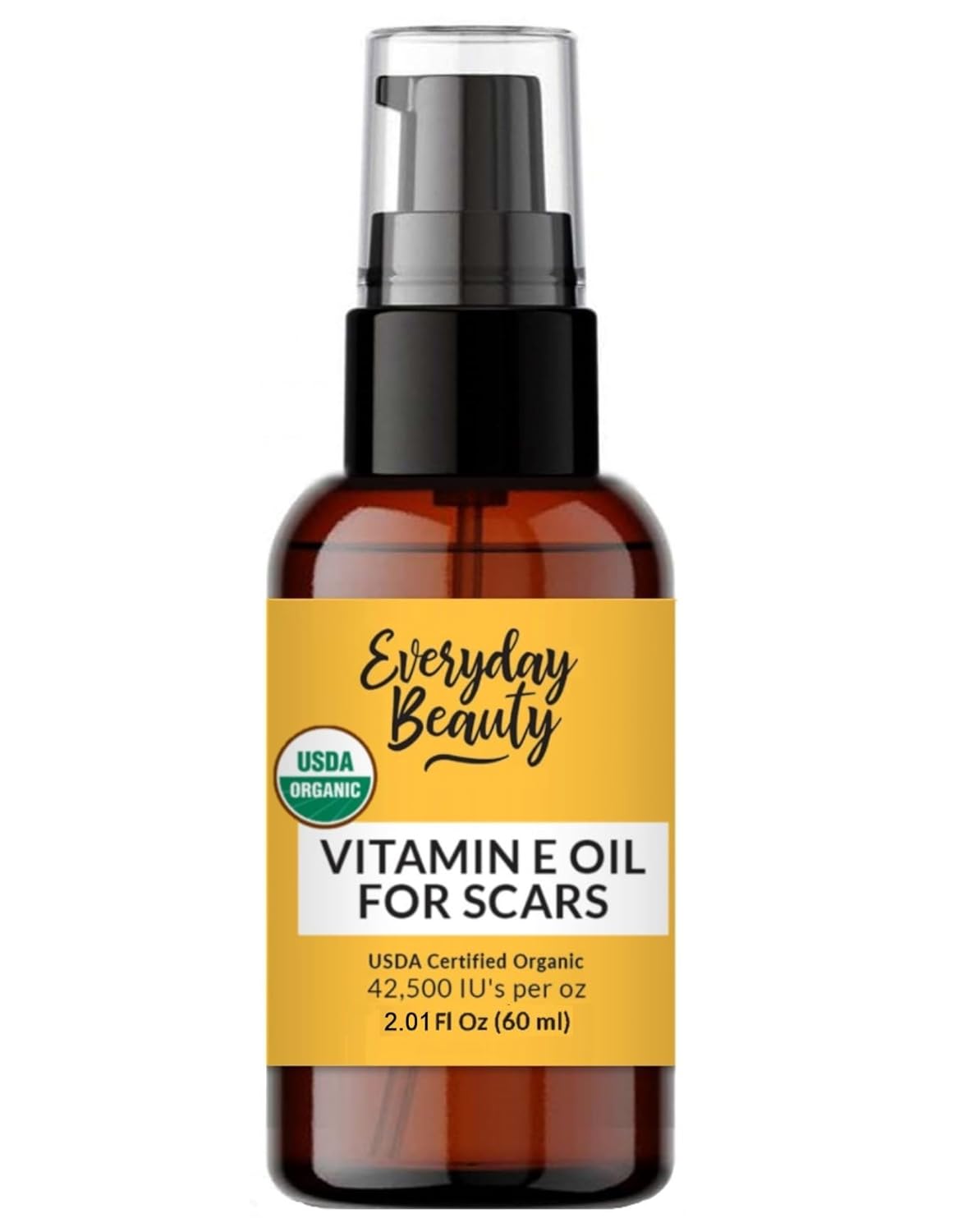 Organic Vitamin E Oil for Scars - USDA Certified 100% All Natural Plant Based 2.01 Fl Oz With Pump Top - Light & Unscented Great for Scars After Surgery - Reduce Wrinkles & Anti Aging
