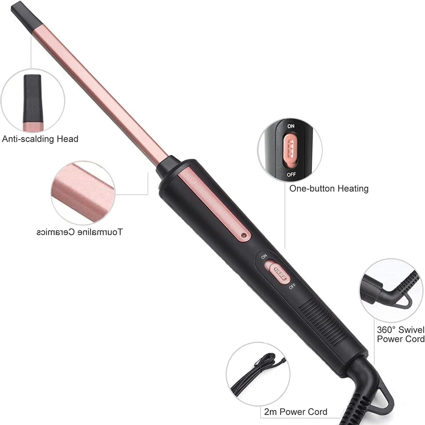 Thin Curling Iron, 3/8 Inch Small Curling Iron Wand for Short & Long Hair, Square Tube Ceramic Small Barrel Curling Iron Rapid Heating for Tight Curls, Include Glove