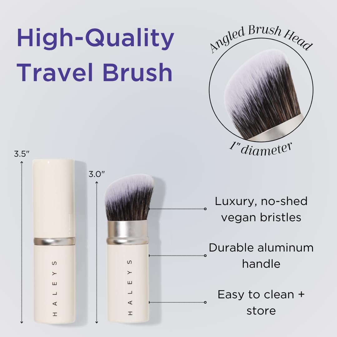 HALEYS Retractable Face Brush, VEGAN Dense, Angled Bristles & Adjustable Sleeve, Portable Makeup Brush for Quick, Easy Streak-Free Blending of Liquids, Creams, Powders, Travel-friendly Mess-Free Cap