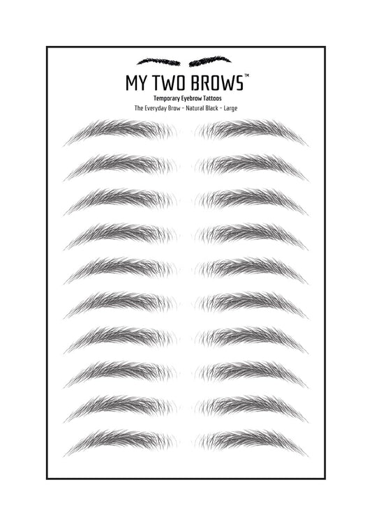 (10 pairs) Natural Black Temporary Eyebrow Tattoo - Large Size - Waterproof & Smudgeproof - Everyday Brow Style Eyebrow Stickers - Sheet Lasts up to 30 Days - Won't Work on Existing Brows