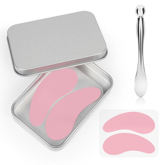 Under Eye Patches Silicone - 2 Pcs Reusable Eye Patches, Eye Patches Plump Fine Lines & Wrinkles with Metal Eye Cream Applicator, Tin Case