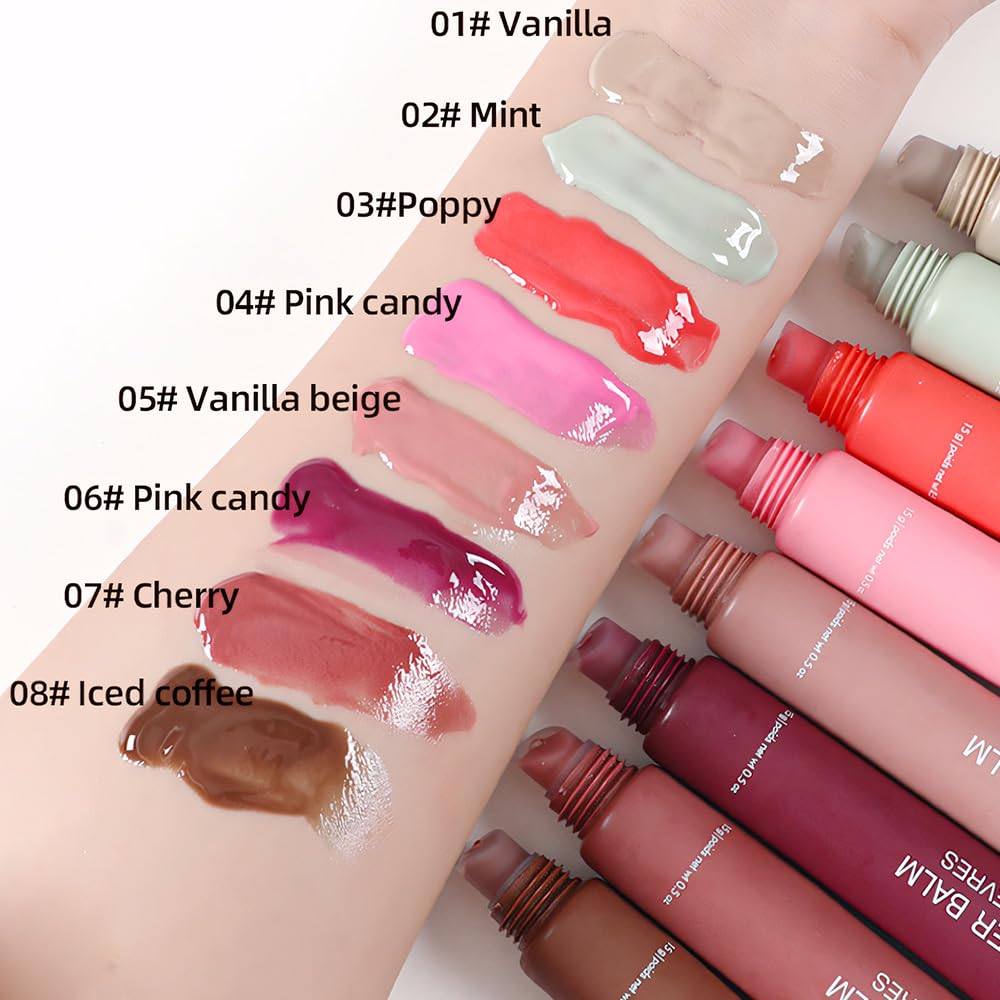 1Pcs Tinted Lip Balm Serum Makeup, Squeeze Hydrating Tint Lips Balms Serum Cosmetic, Women Care Glossy Nourishing Plumping Lip Stain Gloss Lipstick, Suitable for dry lips, Long-Lasting Color 08