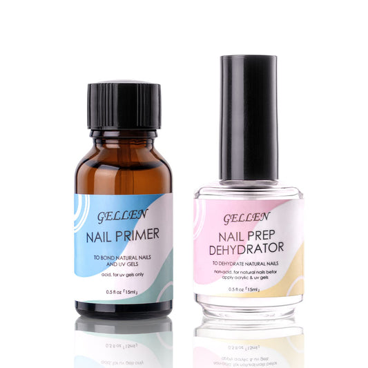 Gellen Nail Dehydrator and Nail Primer, Long-Lasting Air Dry (Acid Free) for Acrylic Powder and Gel Nail Polish, Superior Protein Bonding, 15ML / 0.5 oz Each | alldaygood beauty