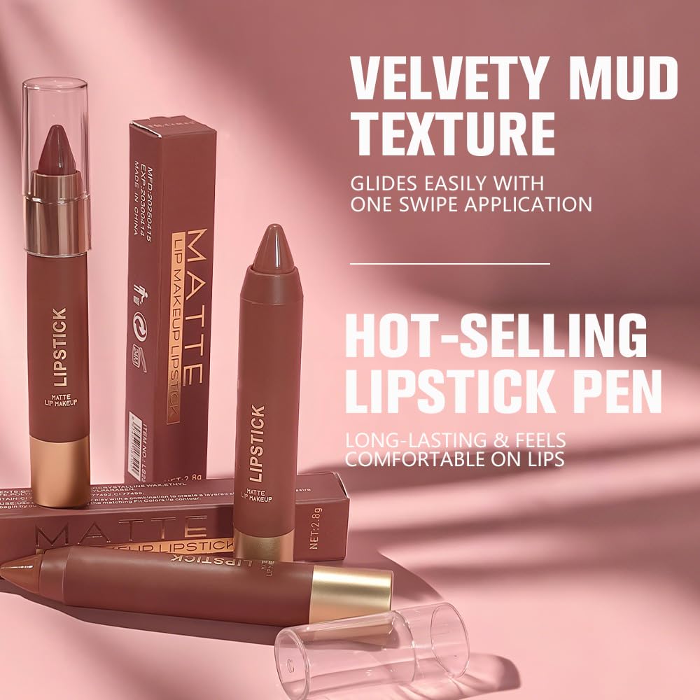 Matte Lipstick Crayon for Women, Light Brown 24 Hour Lipstick Lip Liner Pencil, Neutral Lip Stick Lipliner Long Lasting Waterproof Smudge Proof, Vegan & Cruelty-Free, 01