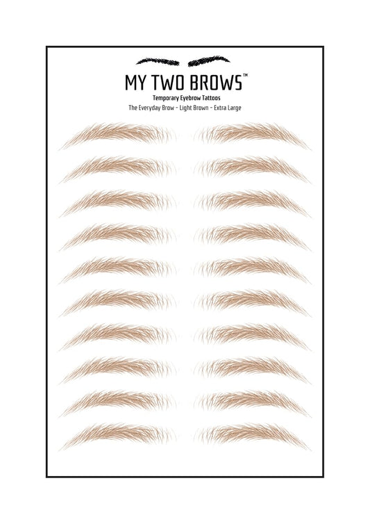 (10 pairs) Light Brown Temporary Eyebrow Tattoo - Extra Large Size - Waterproof & Smudgeproof - Everyday Brow Style Eyebrow Stickers - Sheet Lasts up to 30 Days - Won't Work on Existing Brows