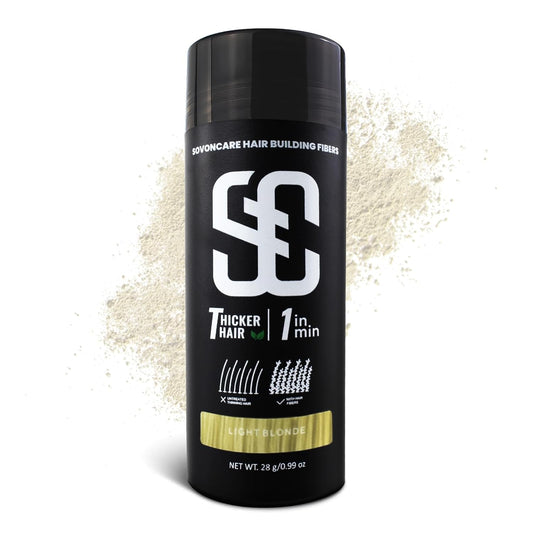 SOVONCARE Hair Fibers for Thinning Hair Light Blonde, Hair Building Fibers for Bald Spots Undetectable & Natural, Conceals Hair Loss Fill In Fine Hair Powder Hair Thicker Instantly for Women & Men 28g