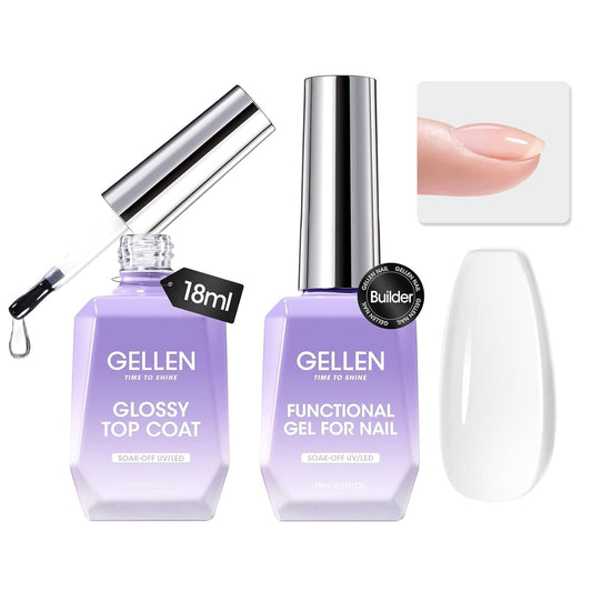 GELLEN Builder Gel for Nails and No Wipe Top Coat, 2Pcs 18ml Nail Builder Gel for Nail Extension & Strengthen and Glossy Top Coat | alldaygood beauty