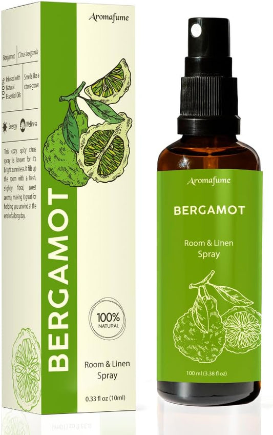 Bergamot Room, Linen & Pillow Spray by Aromafume | 100ml/3.38 fl oz | with Pure Bergamot Essential Oil | Aromatherapy Spray for Relaxation, Sleep & Stress Relief | Mist for Bedding, Fabric