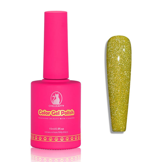 Reflective Glitter Gel Nail Polish, HEMA HPMA TPO Free, Yellow Flash Diamond Shimmer, Need UV Lamp Long Lasting Salon Perfect Gel Nail 15ML for Women (Dia-002) | alldaygood beauty