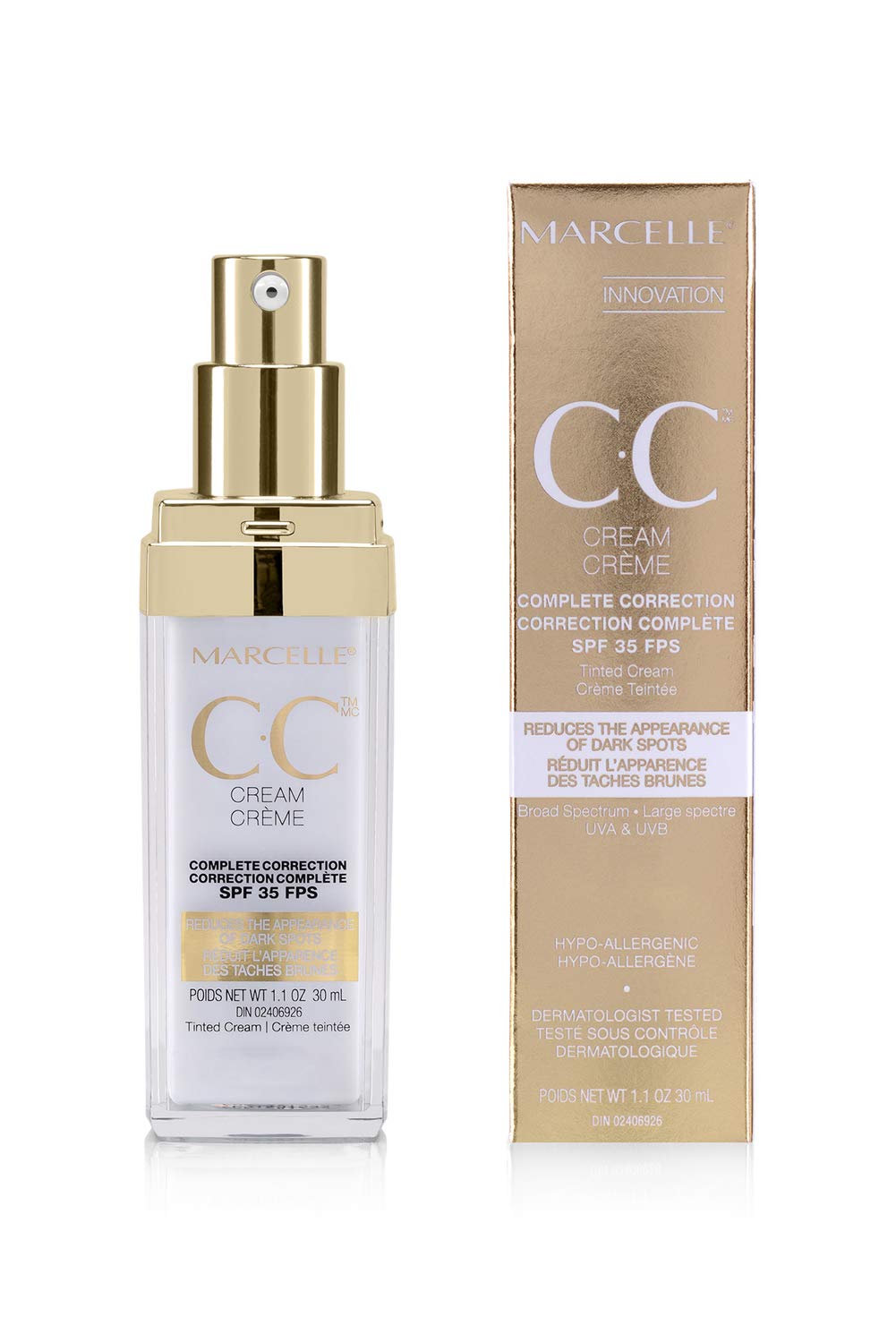 Marcelle CC Cream SPF 35, Golden Glow Universal Tint, Skin Enhancer, Paraben-Free, 1 Fl. Oz.