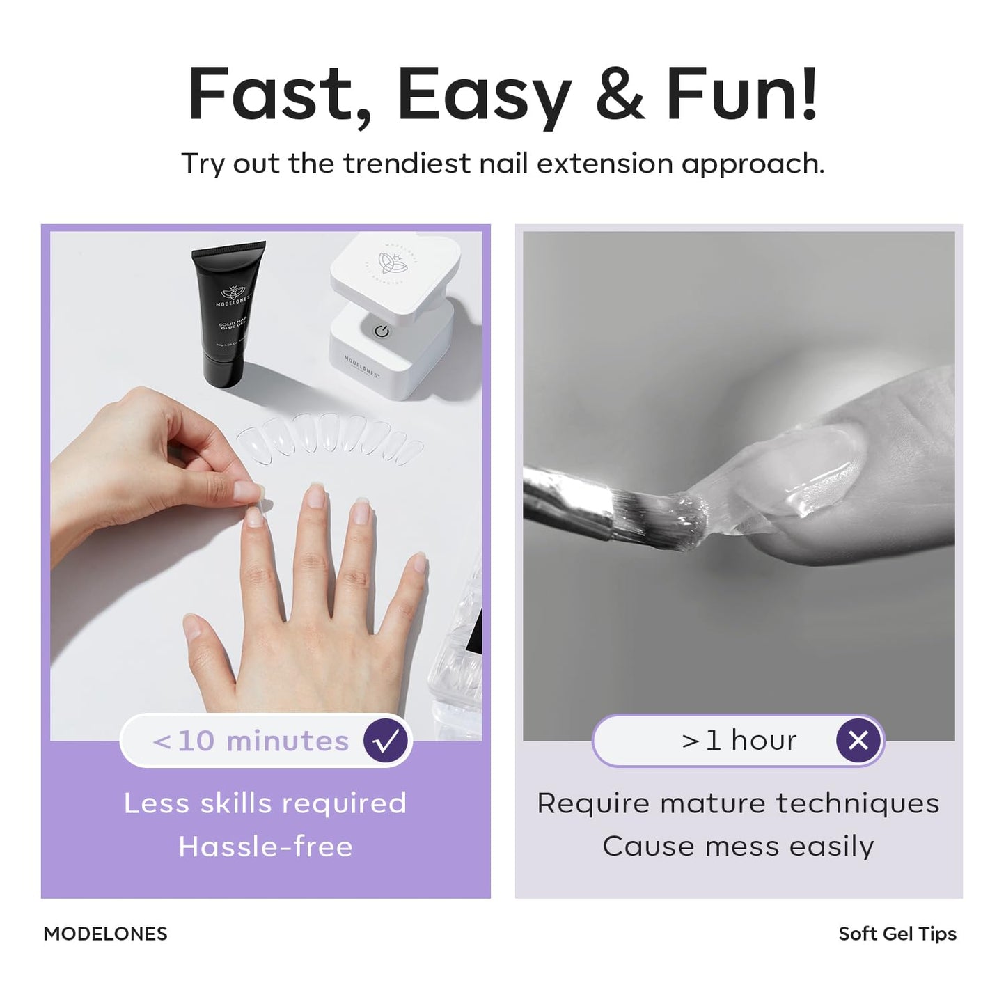 Modelones Medium Square Nail Tips - 510Pcs Fake Nails Gel Tips Pre-shaped Half Matte Full Cover Acrylic Gel Kit Press on Manicure Extension Art DIY Salon 15 Sizes