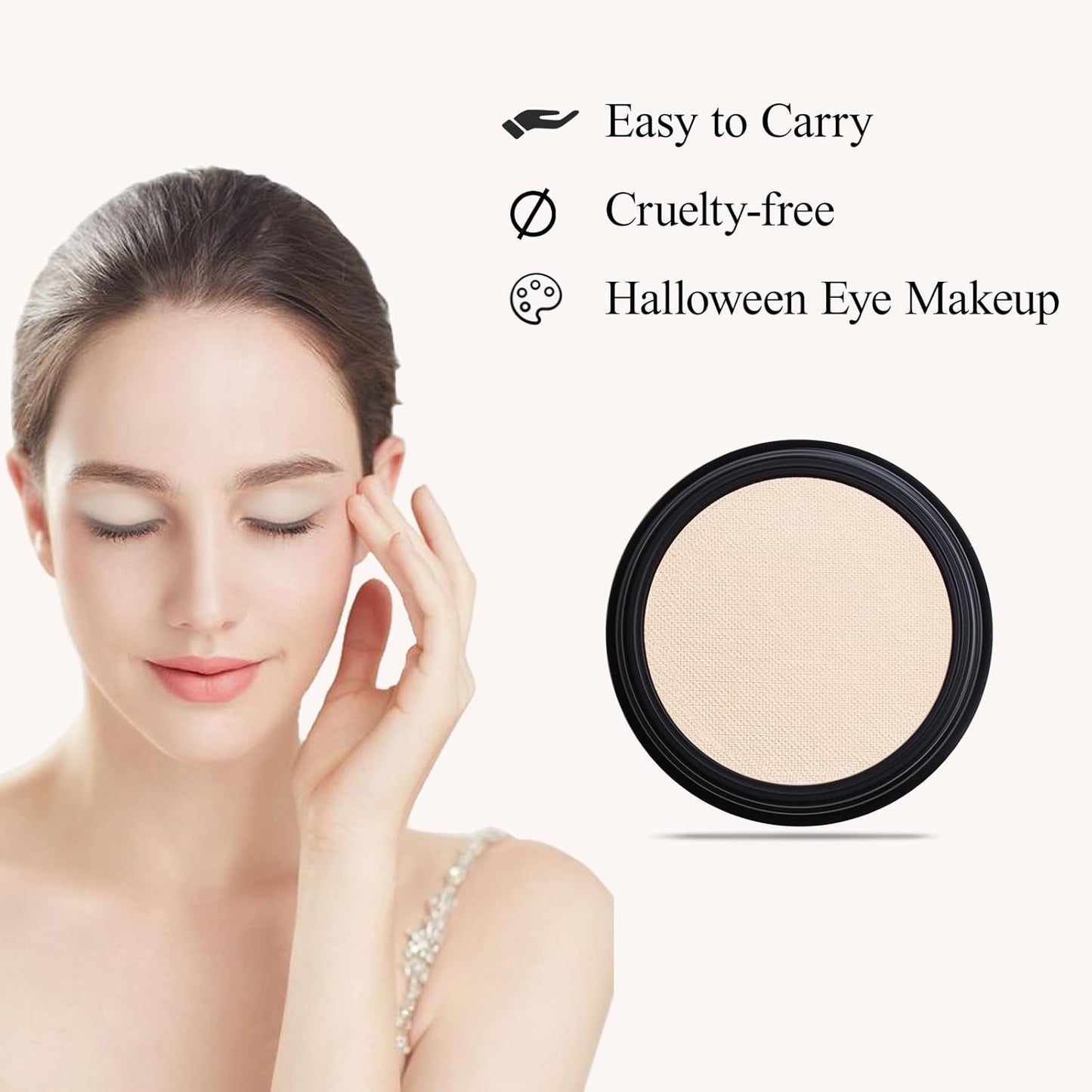 Single Off White Eyeshadow, Pressed Powder Matte Beige Eye-Shadow Palette Make-up, Blendable Long Lasting High Pigment Off White Eye Makeup Halloween Eye Paint & Face Body Paint