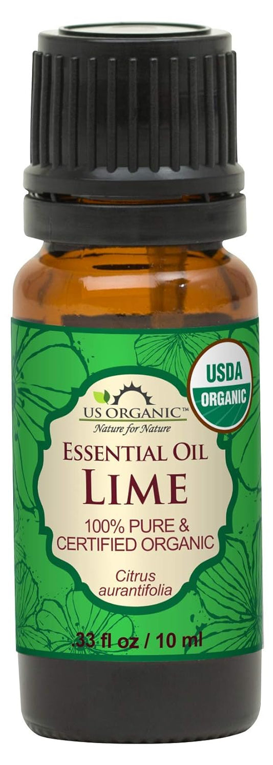 US Organic Lime Essential Oil - Certified Organic, Steam Distilled - W/Euro droppers (More Size Variations Available) (10 ml / .33 fl oz) | alldaygood beauty