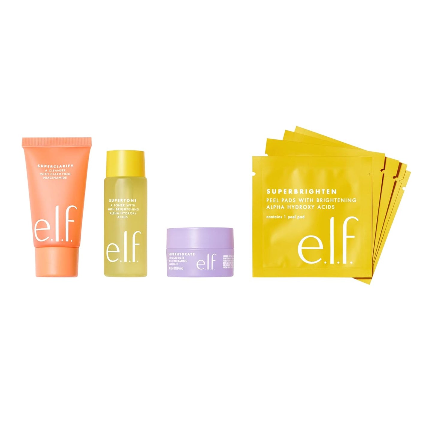 e.l.f. Skin Supers Mini Kit, Skincare Kit With A Toner, Cleanser, Moisturizer & Exfoliating Peel Pads, Brightens, Smooths & Hydrates Skin