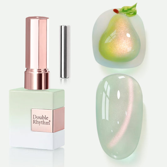 Double Rhythm 0.5 OZ Cat Eye Gel Polish with Magnet 15ML Holographic Glitter Shimmer Translucent Jelly Color Magnetic Nail Polish Salon DIY at Home (Light Green-MC1212) | alldaygood beauty