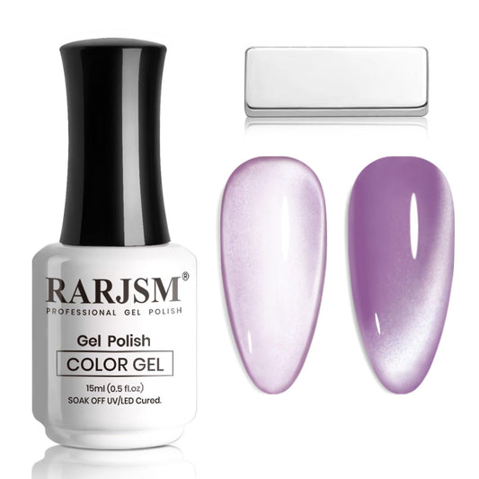 RARJSM Moonlight Mirror Cat Eye Gel Nail Polish Grape Purple Silver White Smoothie Glitter 15ml Ceramic Shimmer Velvet Cateye Gel Polish with Magnetic Stick UV LED Curing Require Soak Off Home Salon | alldaygood beauty