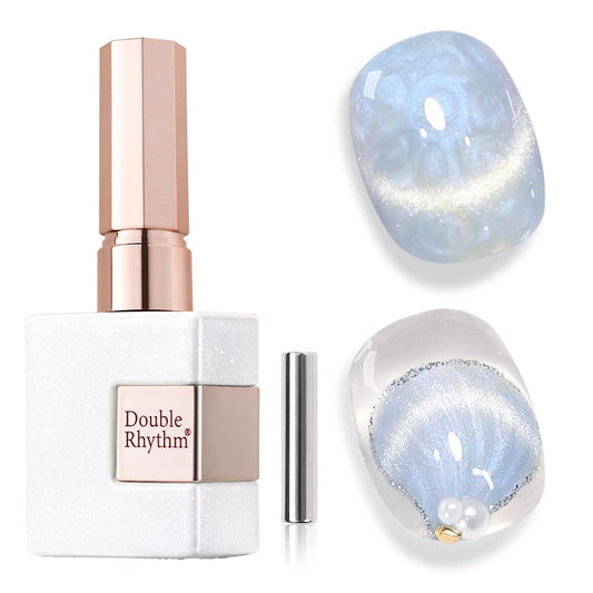 Double Rhythm 15ML Ice Glass Cat Eye Gel Polish with Magnet Holographic Glitter Shimmer Translucent Sheer Color Salon Soak Off Magnetic Nail at Home (Mermaid Blue-MC1135) | alldaygood beauty