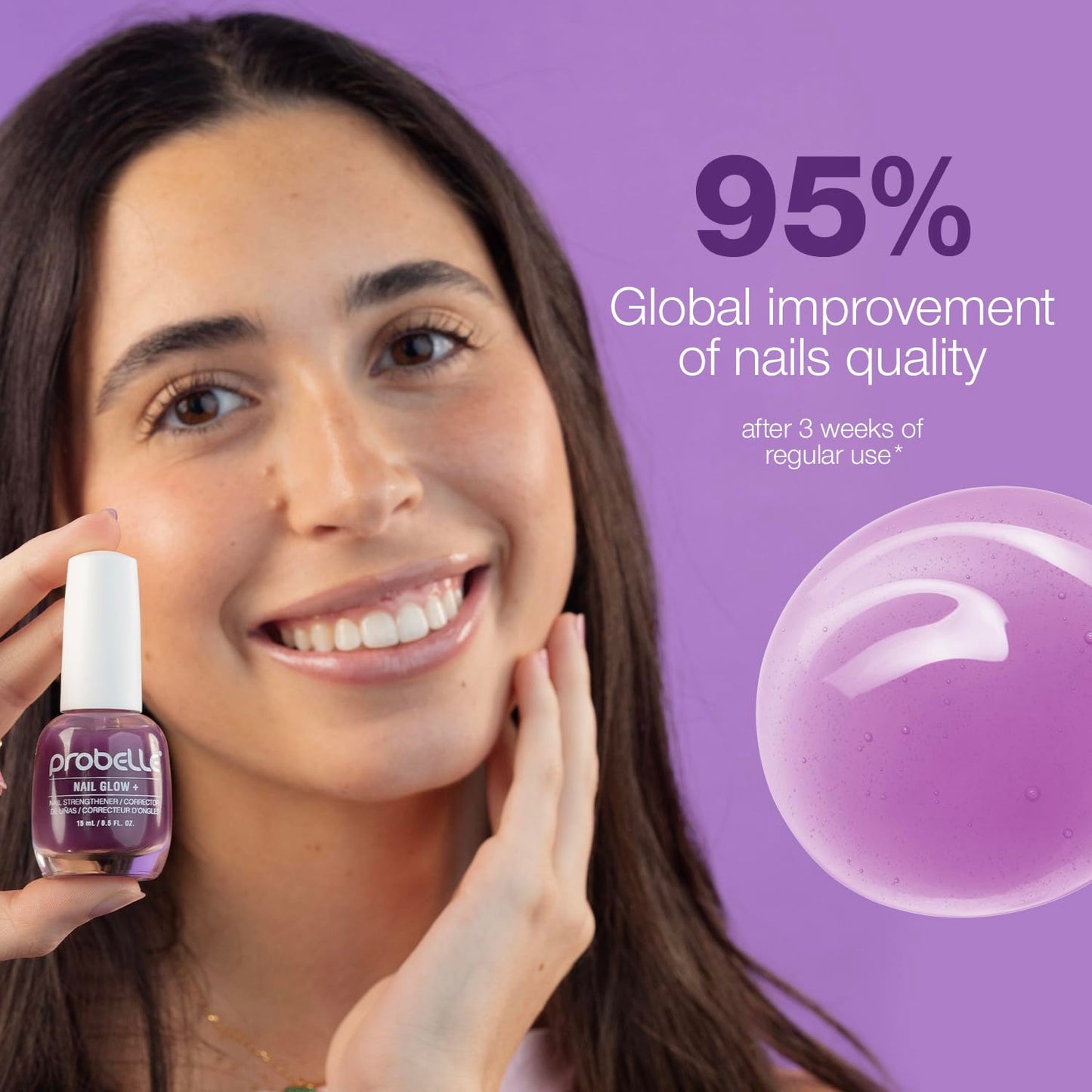 Probelle Nail Glow + Nail Strengthener and Hardener with Sheer Jelly Tint, Hard To Resist Ultra Glowy Nail Shine, Tinted Nails Strengthening Blush for Brittle, Thin, Damaged Nails 0.5 oz (Violet)