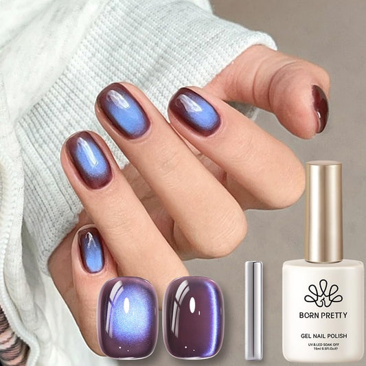 BORN PRETTY Cat Magnetic Eye Gel Nail Polish,Indigo Eggplant Glitter Cat Magnetic Gel Nail Polish Magnetic Nail Polish for Nail Art Manicure Salon DIY at Home 15ML | alldaygood beauty