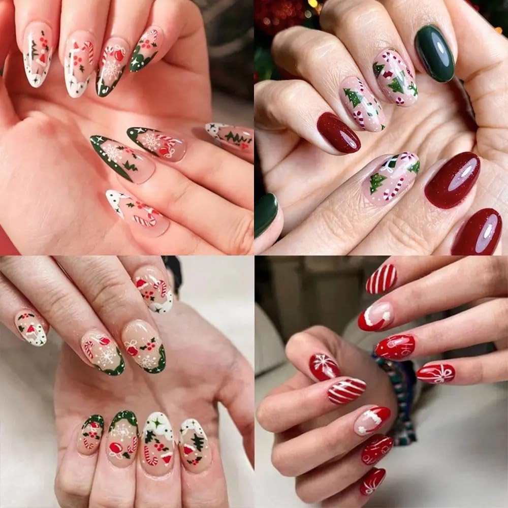 30 Sheets Christmas Nail Art Stickers 3D Self- Adhesive Pegatinas Uñas Snowman Snowflake Nail Decals White Red Christmas Nail Supplies for Women and Girls