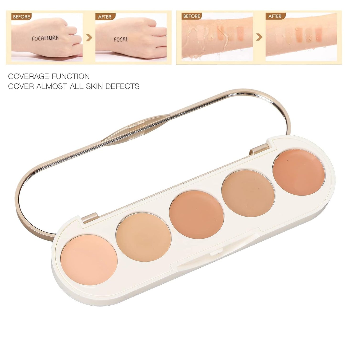 Waterproof Concealer Palette, High Coverage, Professional Long Lasting Multipurpose Bronzer Palette with 5 Colors