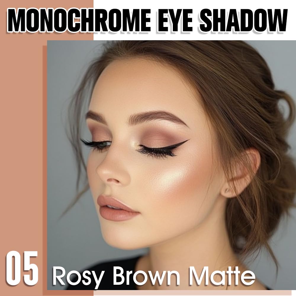 Light Brown Single Matte Eyeshadow Makeup, Neutral Powde Eye Shadow for Women, Rosy Brown Eyeshadow Palette Pigmented Waterproof, sombras para ojos, Lightweight Blendable, Girls Eyeshadows Gift