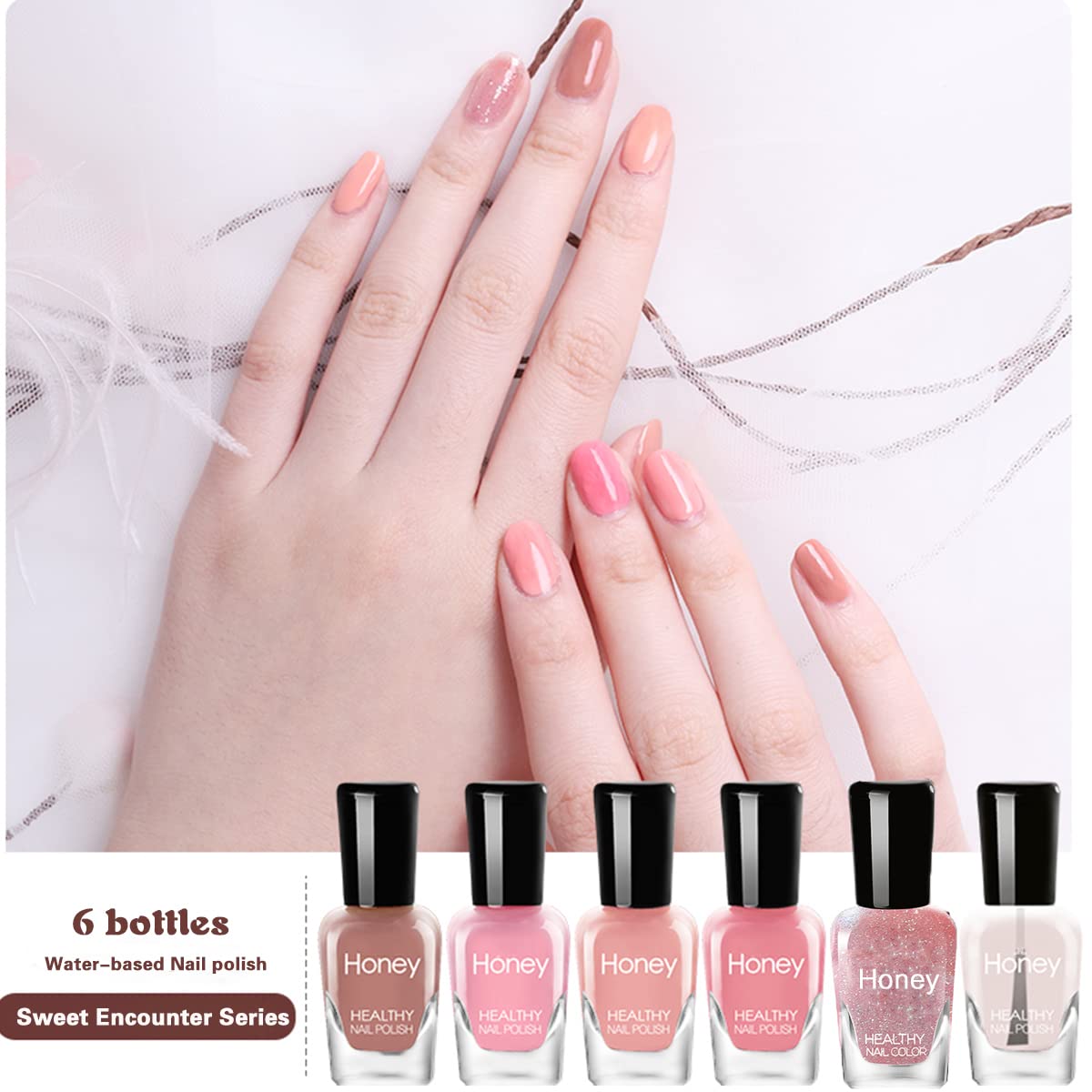 Non Toxic, Easy Peel Off and Fast Dry Nail Polish Set for Pack, Eco Friendly & Organic Water Based Nail Polish for Women,Teens (6 Bottles, 5ML)