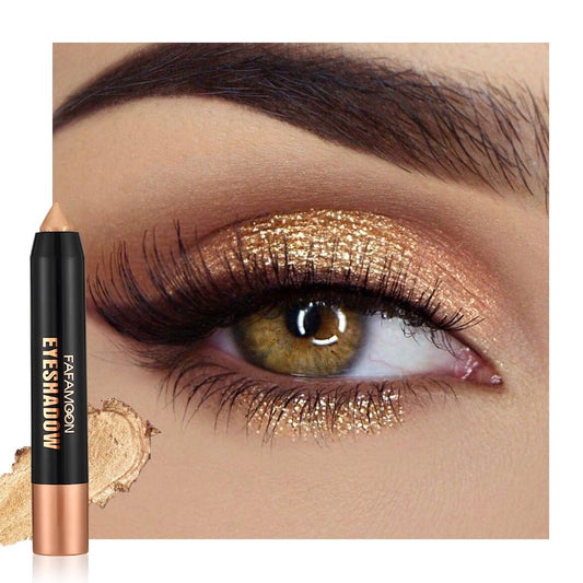Monochrome Cream Glitter-Shimmer Eye Shadow Stick Palette makeup | 2-in-1 Eyeshadow & Eyeliner Pencil for Women | Waterproof, Vegan & Cruelty-Free | Sombras Para Ojos | 01 Shimmer Light Gold | alldaygood beauty