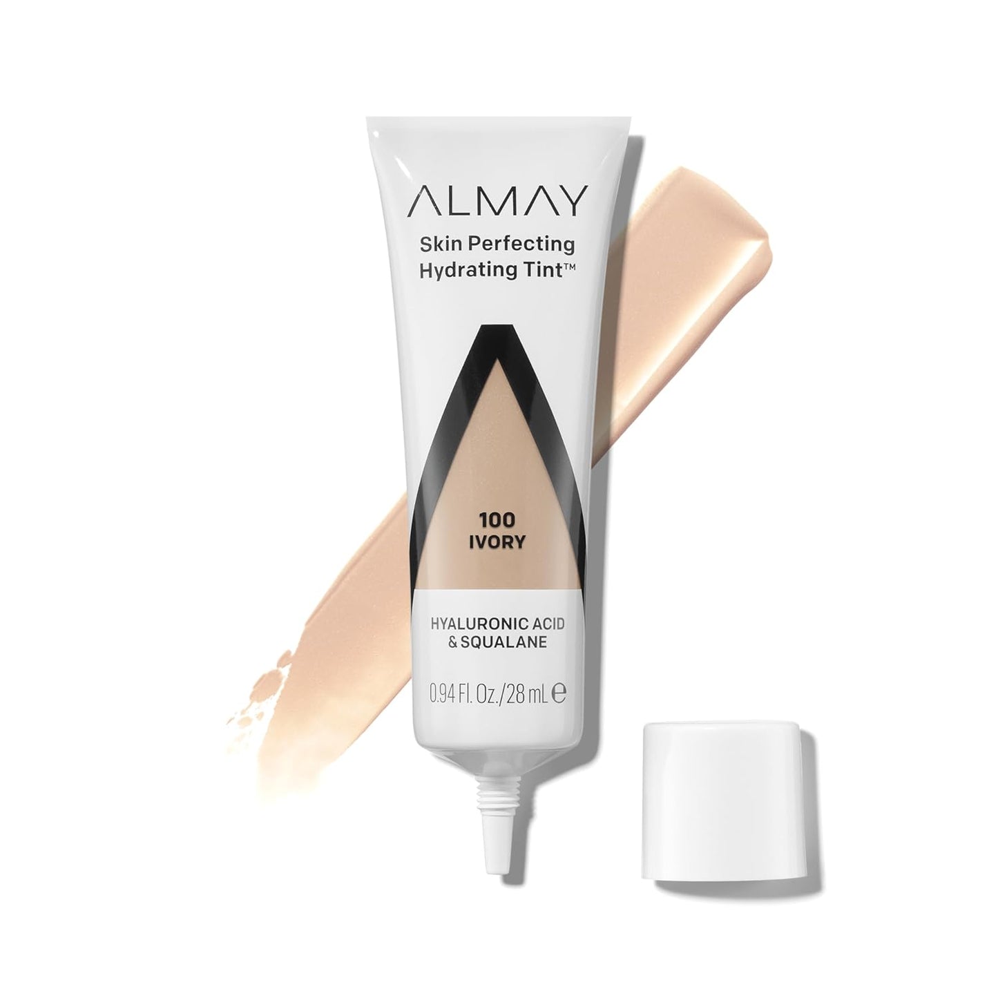 Almay Hydrating Liquid Foundation Tint, Lightweight with Light Coverage, Naturally Dewy Finish, Hypoallergenic, Dermatologist TestedFragrance Free, 100 Ivory, 0.94 fl oz.