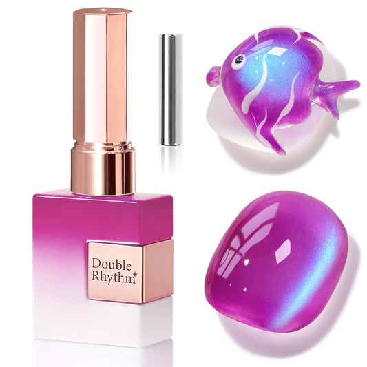 Double Rhythm Jelly Glass Cat Eye Gel Polish with Magnet 15ML Holographic Glitter Shimmer Translucent Sheer Color Magnetic Nail Polish Salon DIY at Home (Dark Navy-MC1268) | alldaygood beauty