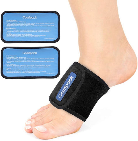 Cold Therapy Wrap with 2 Gel Packs for Pain Relief, Reusable Gel Ice Pack for Arch, Foot, Wrist, Ankle, Relief for Arch Pain, Plantar Fasciitis, Instep Pain, Swelling, Extensor Tendonitis