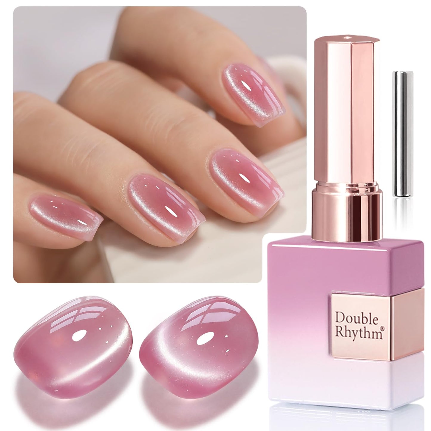Double Rhythm 0.5 Oz Cat Eye Gel Polish with Magnet Same Color Same Bottle Holographic Glitter Shimmer Translucent Color Salon 15 ML Magnetic Nail Art (Lilac Pink-MC1168)