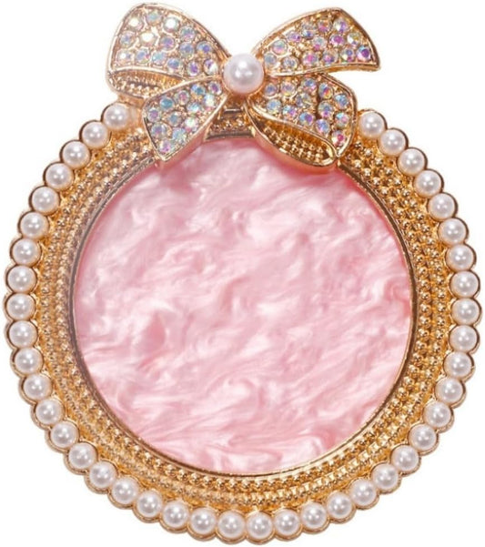 Bow Resin Nail Art Palette, Nail Polish Makeup Mixing Plate, Bow Shaped Pearl Inlaid with Diamonds Nail Display Board Palette (Pink)