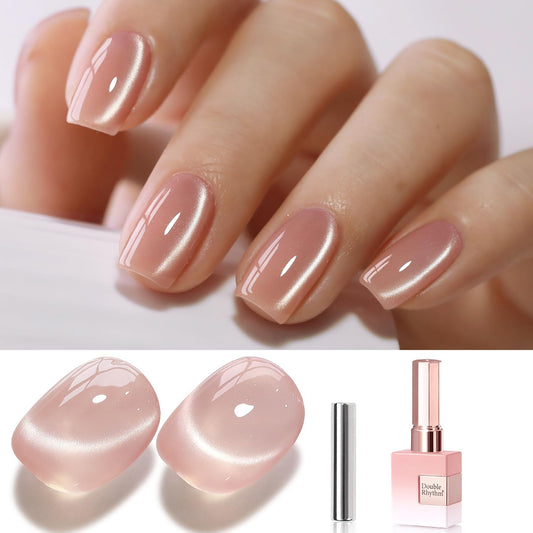 Double Rhythm 0.5 Oz Cat Eye Gel Polish with Magnet Same Color Same Bottle Holographic Glitter Shimmer Translucent Color Salon 15 ML Magnetic Nail Art (Apricot Peach-MC1151) | alldaygood beauty