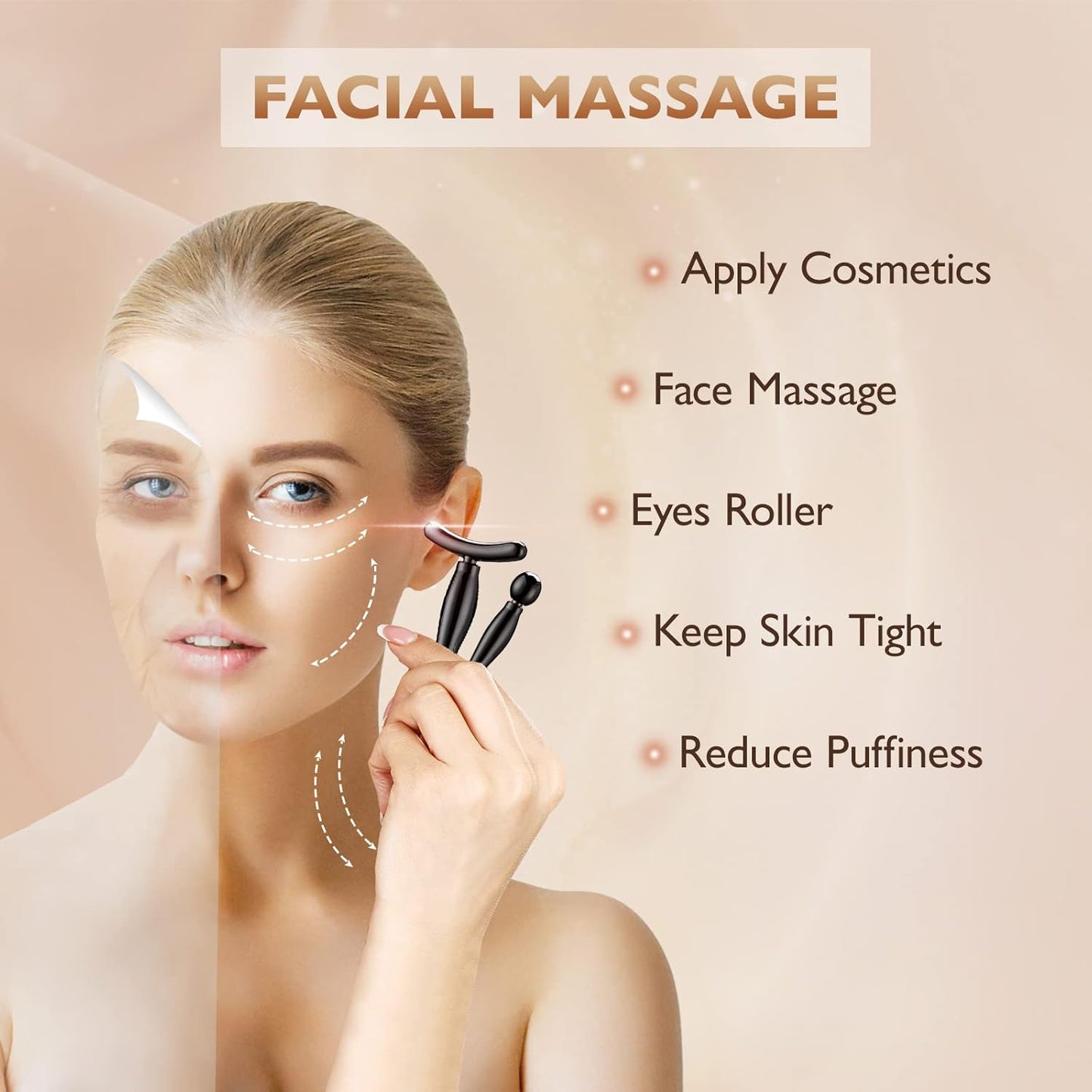 Lisapack 2PCS Metal Eye Cream Applicator Wand Stick, Massager Tool for Facial Massage, Reduce Puffiness (Champagne)