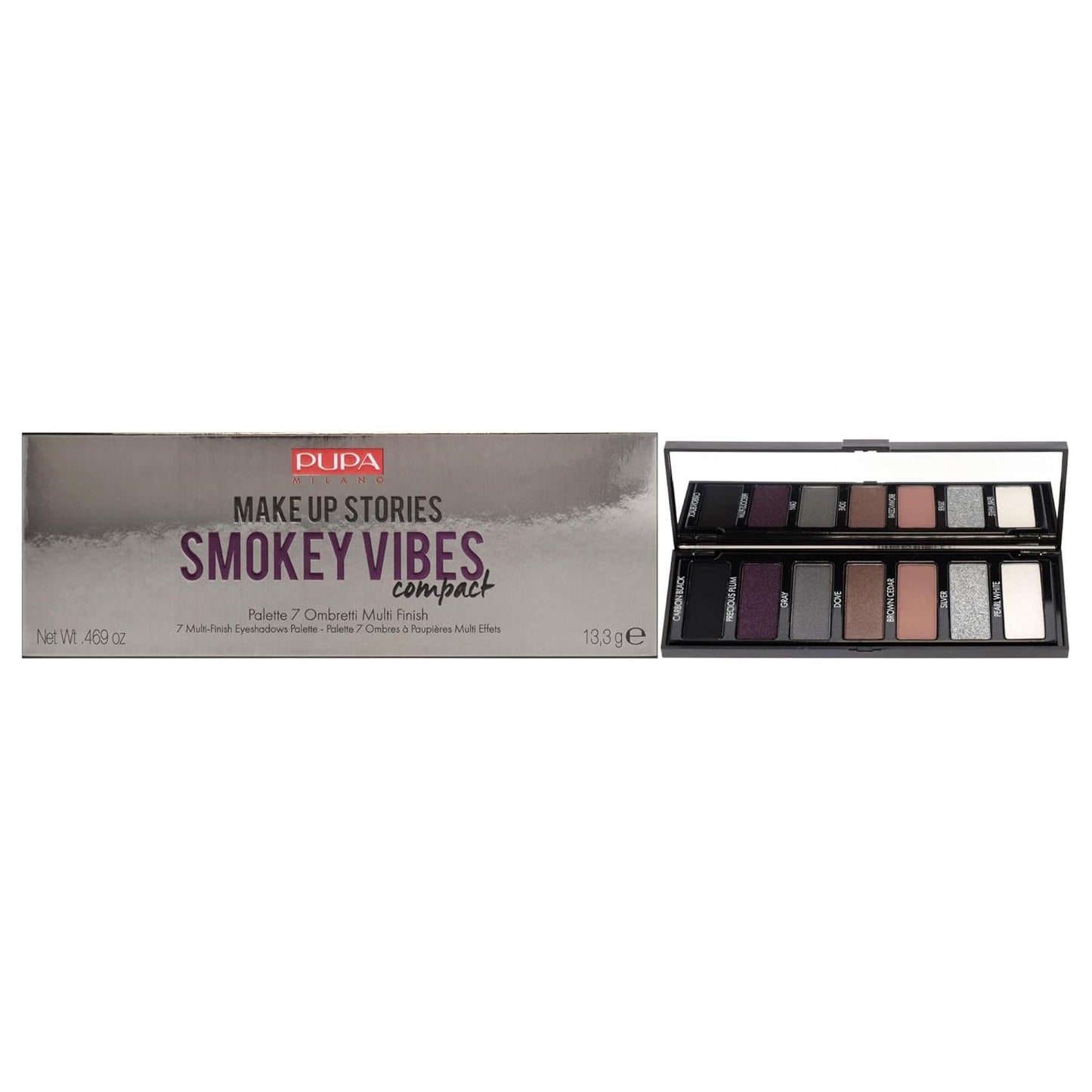 Pupa Milano Make Up Stories Eyeshadow Palette 002 Smokey Vibes - 7-Shade Shadow Collection with Matte, Satin, and Metallic Color Options - High Pigment Formula - Soft, Blendable Texture - 0.469 oz