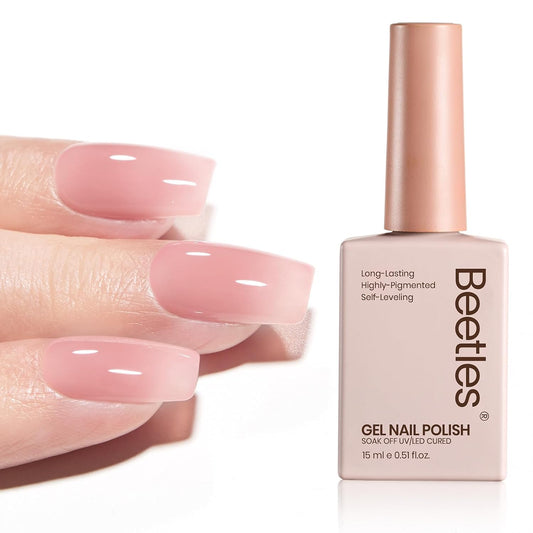 Beetles Nude Pink Gel Nail Polish - 15ml Nude Color Jelly Pink Gel Polish Sheer Translucent Effect Nail Concealer Soak Off UV LED Nail Lamp French Nail Art Gifts for Women Girls | alldaygood beauty