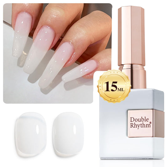 Double Rhythm Translucent Gel Polish Sheer Neutral Natural Light Milky Same Color Same Bottle 15ML Jelly Nail Polish Nail Art DIY at Home (Milky White-A1367) | alldaygood beauty