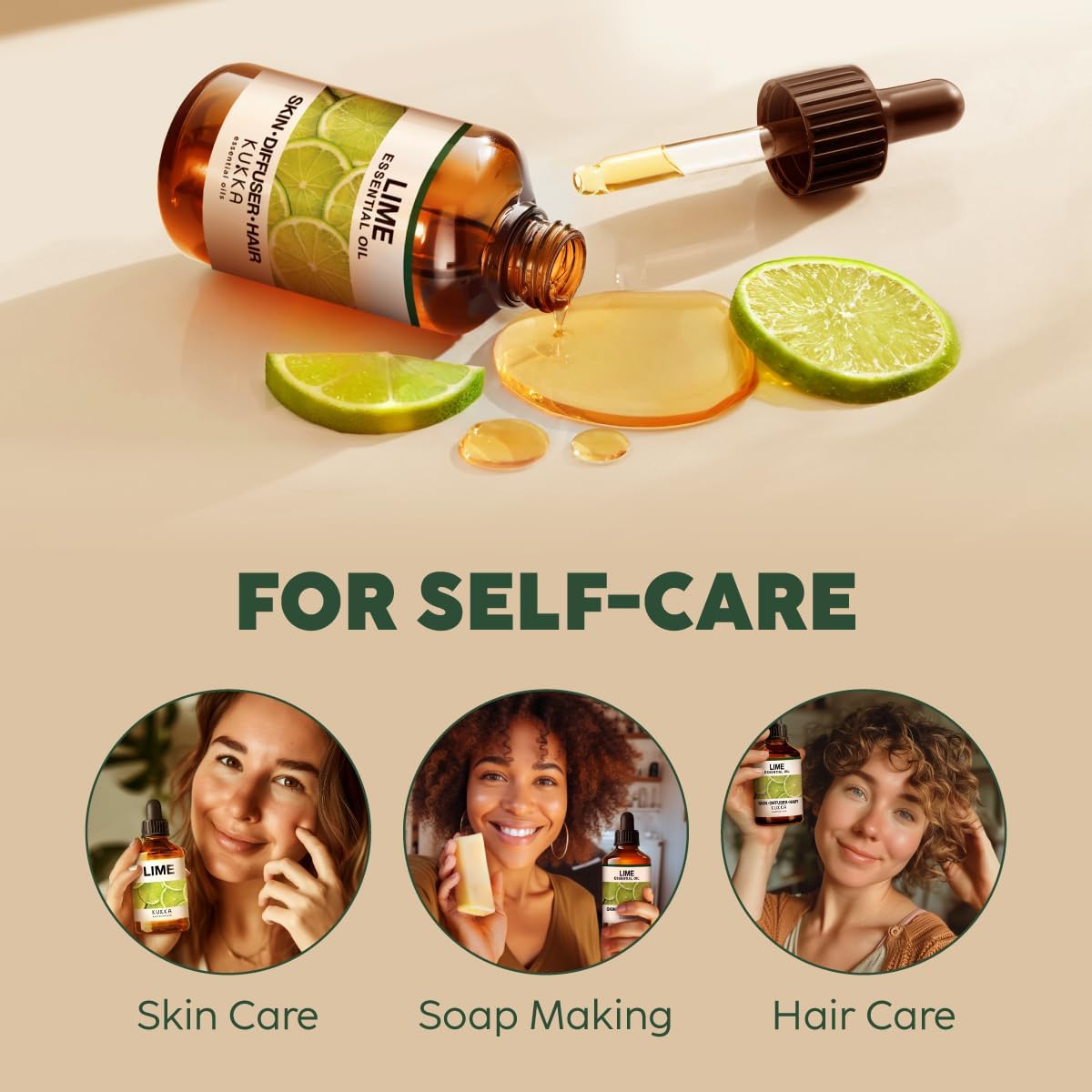 Kukka Lime Essential Oil for Skin - 4 Fl Oz - Lime Oil for Diffuser, Hair, Candles, DIY Soap Making Scents