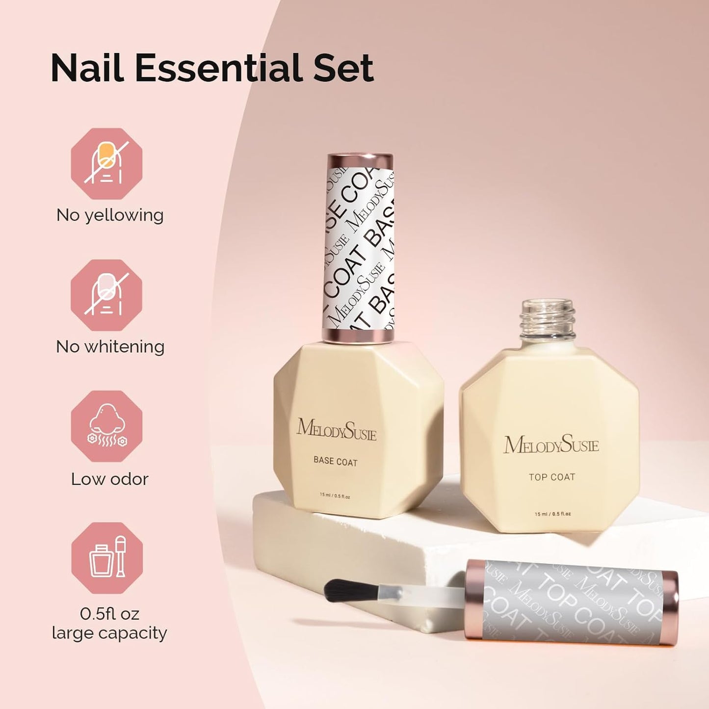 MelodySusie Top Coat No Wipe Glossy Long Lasting Shine Finish Soak Off UV LED Nail Lamp Nail Polish Art Design Manicure Kit Perfect Gifts for Women Girls 1 Pcs 15ml Clear