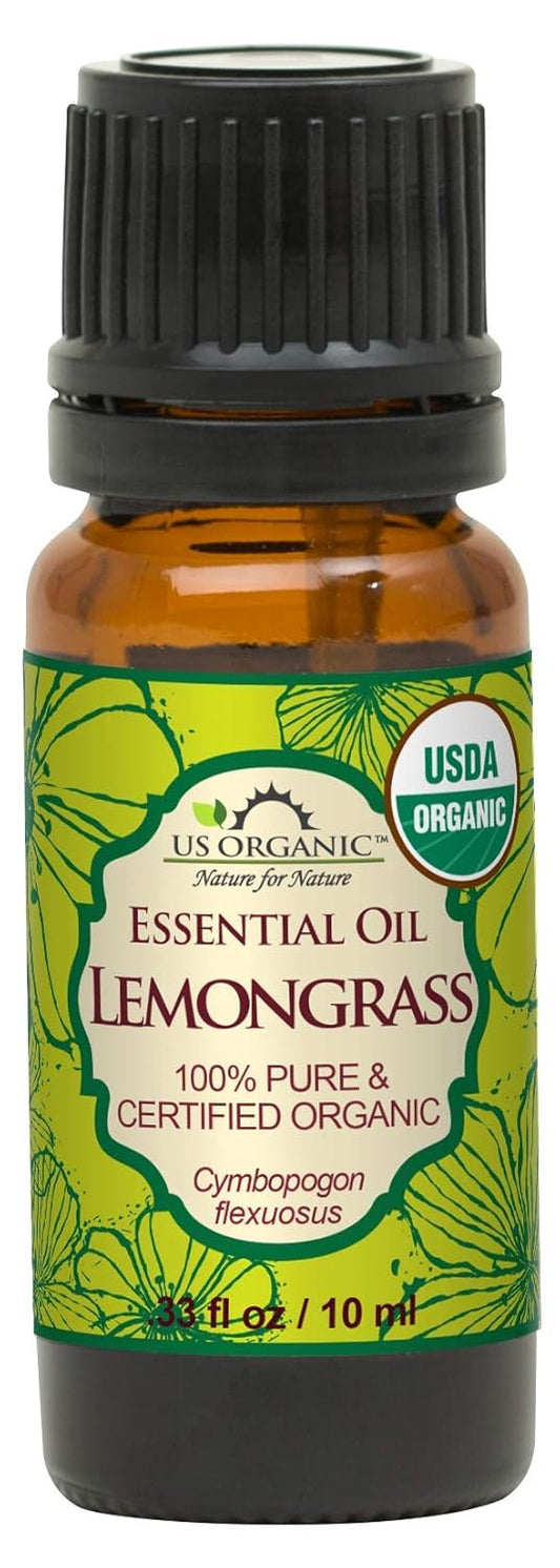 US Organic 100% Pure Lemongrass Essential Oil, USDA Certified Organic, Extracted by Steam Distillation Method, for Hair, Nail Polish Remover, Bees Attraction, and More. 10 ml | alldaygood beauty