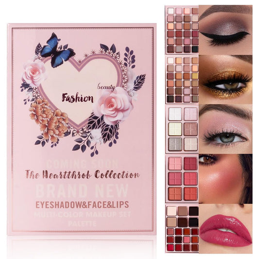 78 Colors All-In-One Makeup Palette – 5 Layer Makeup Kit with Matte & Shimmer Eyeshadows, Blushes, Highlighters, Lip Glosses & Lipsticks – Full Face Harmony Set – Holiday Gift for Women