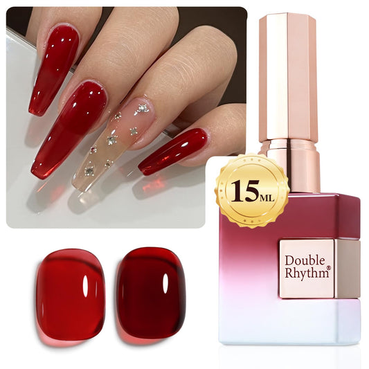 Double Rhythm 0.5Oz Jelly Gel Polish Translucent Sheer Neutral Natural Light Milky Same Color Same Bottle 15ML Burgundy Gel DIY at Home (Blood Red-A1371) | alldaygood beauty