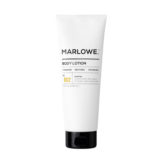 MARLOWE. No. 002 Santal Body Lotion 8 Oz, Moisturizing & Nourishing Daily Dry Skin Lotion for Men, Made with Hydrating Natural Aloe Vera, Non-Oily, Warm Amber, Sandalwood & Citron Scent, Vegan | alldaygood beauty