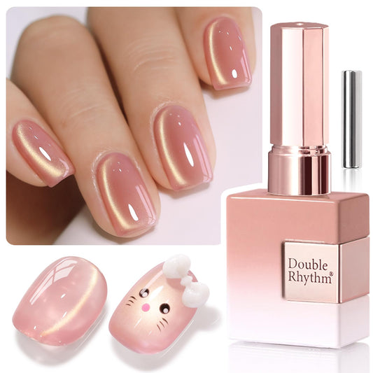Double Rhythm 0.5 Oz Cat Eye Gel Polish with Magnet Same Color Same Bottle Holographic Glitter Shimmer Translucent Color Salon 15 ML Magnetic Nail Art (Nude Pink-MC1178) | alldaygood beauty
