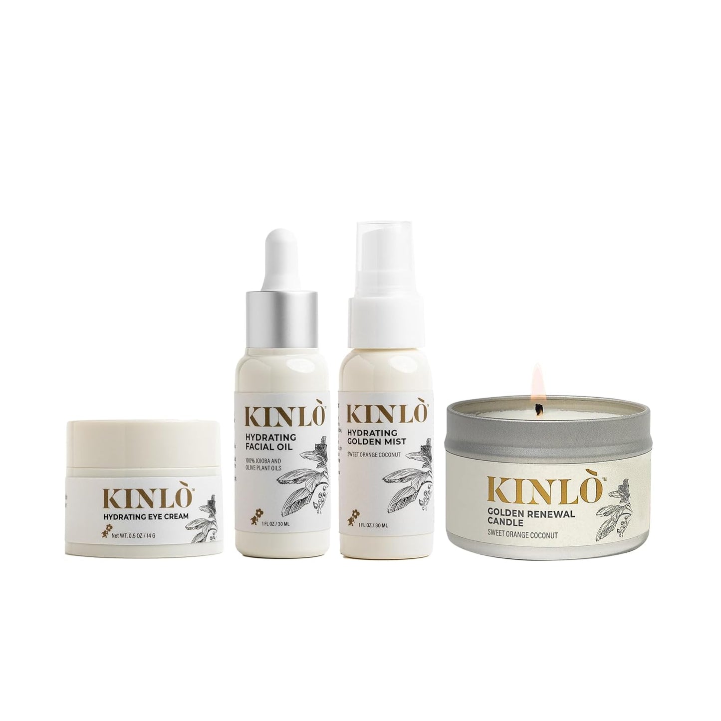 Kinlo Self Care Kit - Facial Oil, Facial Mist, Eye cream, Sweet Orange Coconut Scent Candle | Home SPA Gift Set Mother's Mother's day gift day gift | Black Owned Skincare | Made in USA