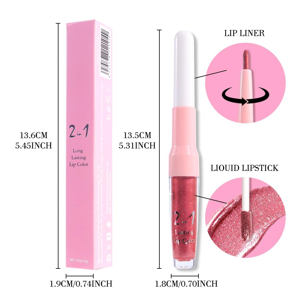 evpct Mauve Red Metallic Glitter Lip Liner and Lipstick Combo Lip Gloss Stain Set Makeup for Women Long Lasting Waterproof 24, Red Metallic Shimmer Frosted Iridescent Glossy Liquid Lipstick 13