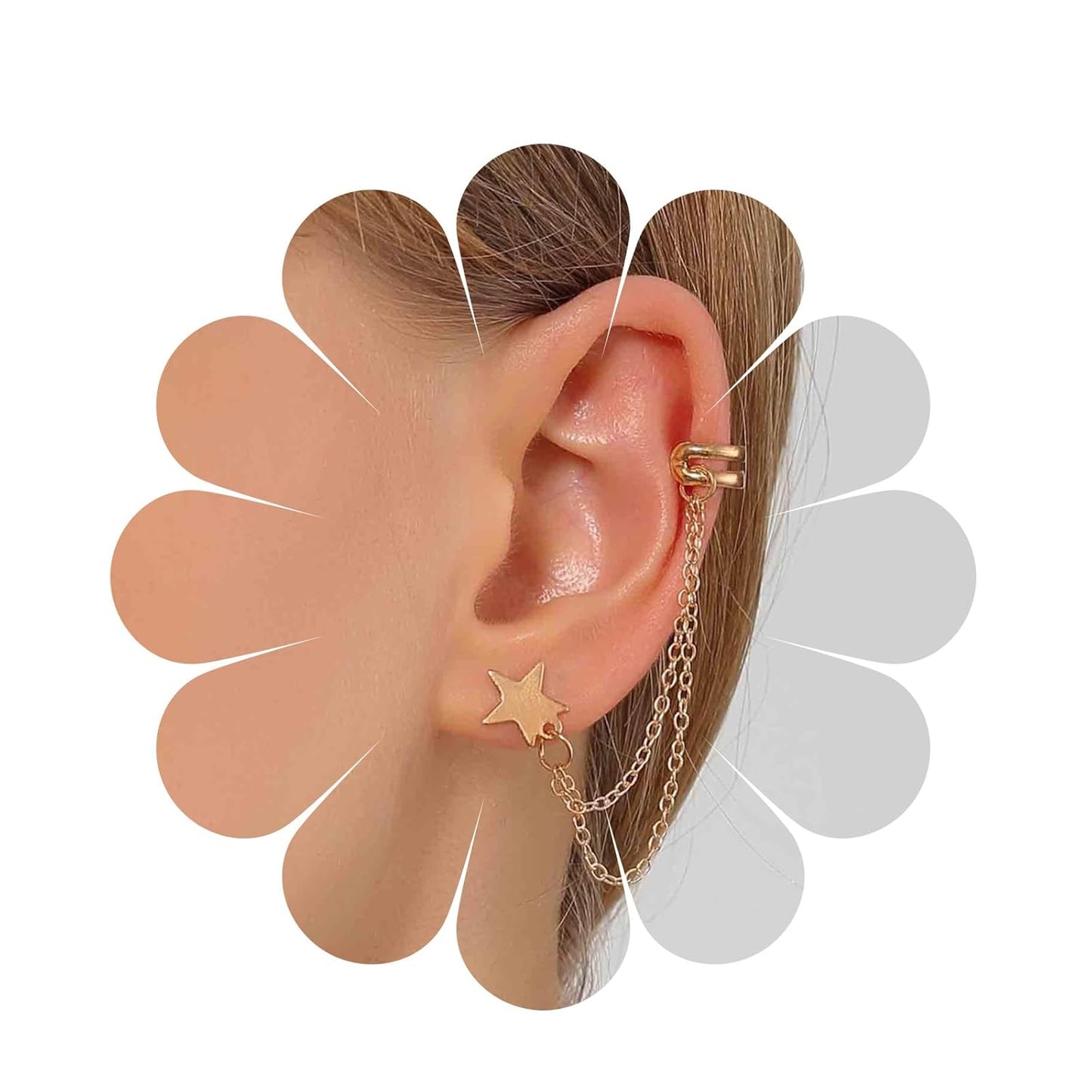 Boho Star Cartilage Chain Earrings Gold Long Chain Dangle Earrings Minimal Ear Cuff Chain Earrings Helix Lobe Chain Earrings Jewelry for Women and Girls